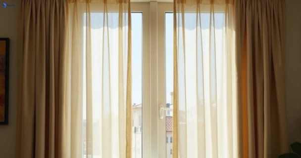 Dull dusty drapes in mountain-creek before professional cleaning